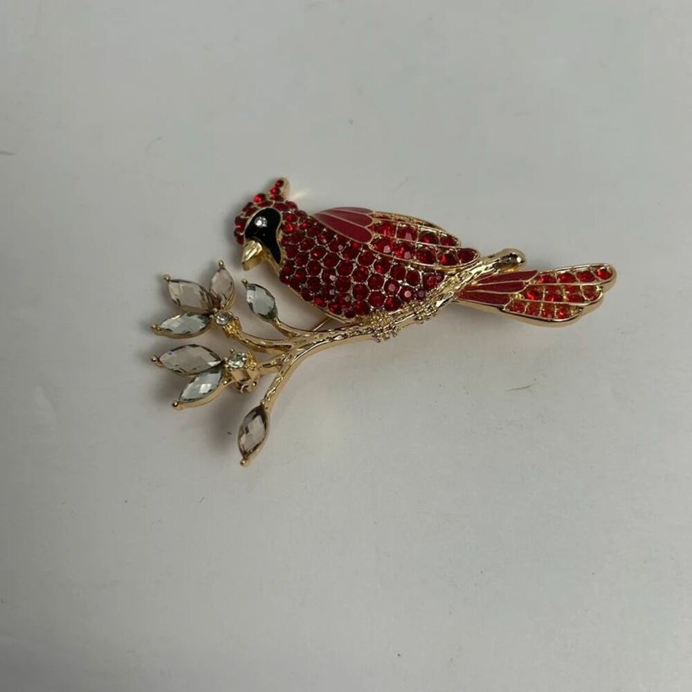 Anne Klein rhinestone cardinal bird brooch